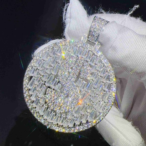 

custom moissanite jewelry mens necklace fashion iced out 925 sterling silver gold plated pendant