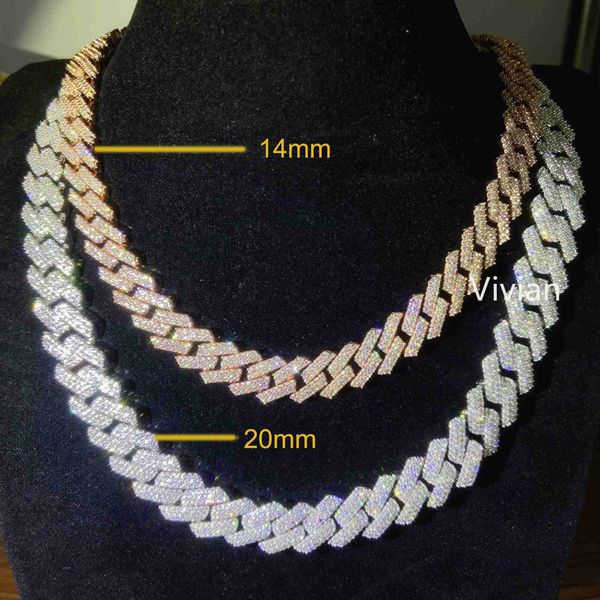 

14mm 20mm mens necklaces fashion silver 925 hip hop bling jewelry bust down moissanite cuban link chain