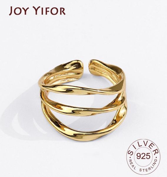 

sterling silver rings for women 3 lines gold color vintage wedding trendy jewelry large adjustable antique anillos cluster8142615, Golden;silver