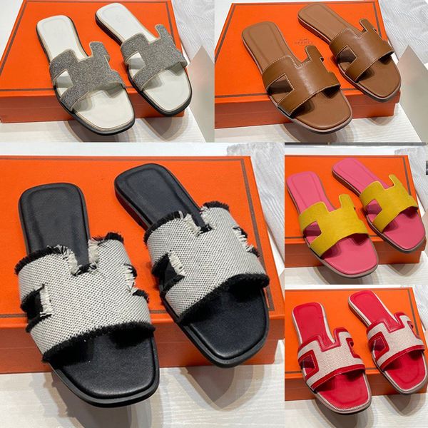 

designer sandals leather ladies sandals summer flat shoes fashion beach women slippers h letter drag 35-42, Black