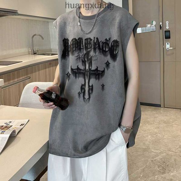 

stussys american suede vest men's summer trendy youth sleeveless t-shirt oversized loose ruffled and handsome mesh red camisole, White;black