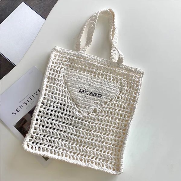 

designer brands bags hollow letters raffia straw tote fashion paper woven women shoulder bags summer beach handbag luxury bag