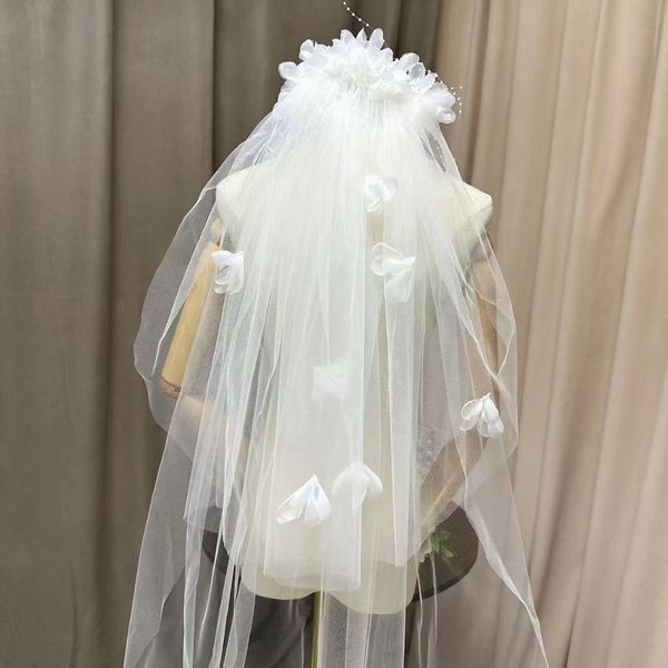 

2023 wedding veil short bridal veils real picture wedding accessories hand made flowers ivory, Black