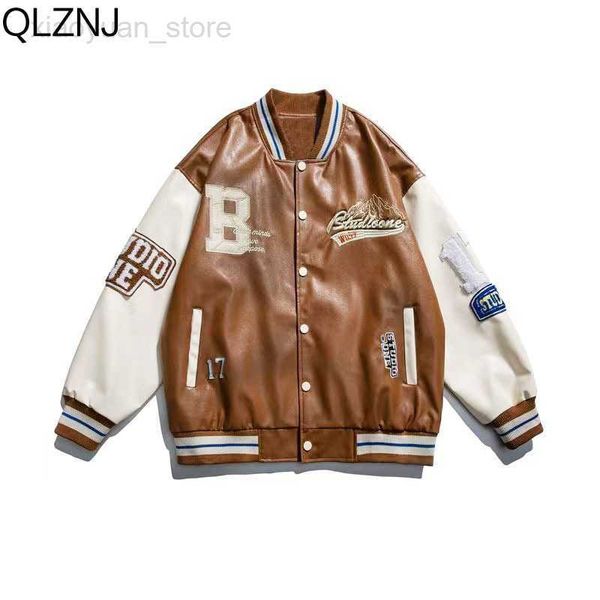 

men's jackets american retro letter embroid varsity jacket men y2k street hip hop pu leather bomber jacket college coat women baseball, Black;brown
