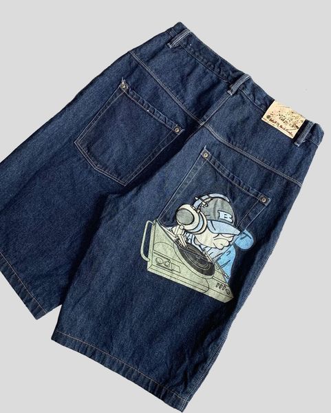 

mens shorts harajuku hip hop high street fashion vintage anime embroidery loose knee pants summer punk rock wash denim for men 230710, White;black