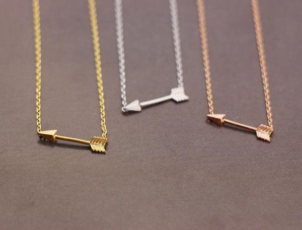 

gold silver rose gold tiny horizontal arrow pendant chain necklace pendant for women simple cute sideways arrow necklace for men2344938