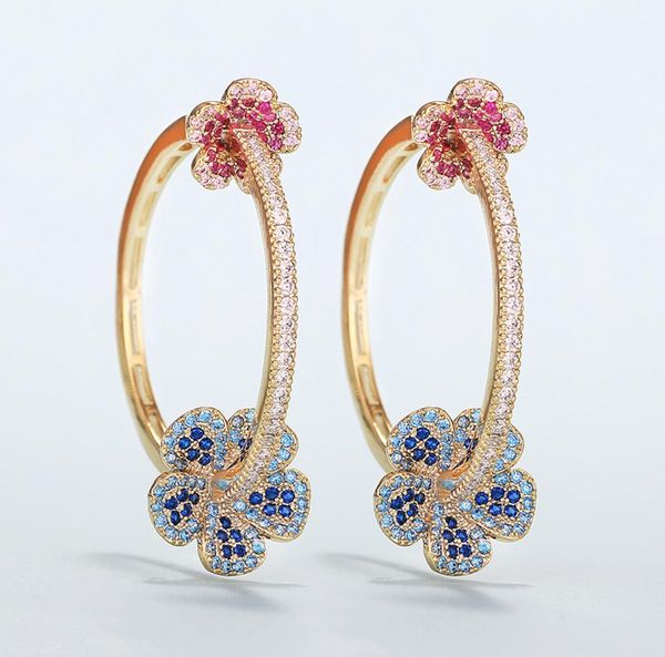 

luxury flower earrings for women color zircon round hoop earrings gold plating xiumeiyizu new jewelry whole brazil cx200808002711, Golden;silver
