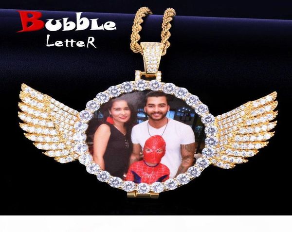 

gold custom made po with wings medallions necklace pendant 4mm tennis chain cubic zircon men039s hip hop jewelry 75x55cm3810128, Silver