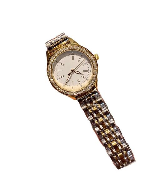 

women's luxury designer gold watch solid steel band shiny dial 35mm, Slivery;golden