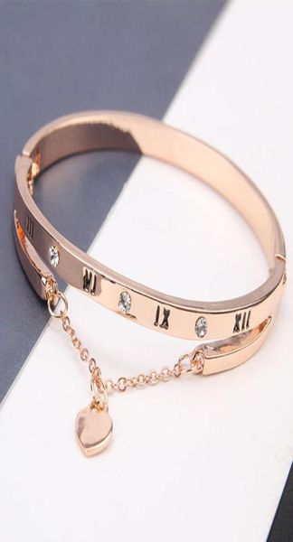 

luxury jewelry rose gold stainless steel bracelets bangles female heart forever love charm bracelet for women2625548, Black
