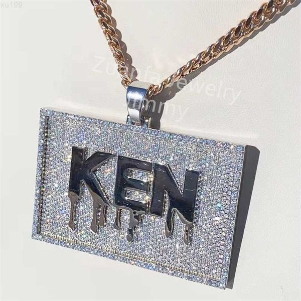

fully icy drop letter custom pieces iced out white gold plated 925 sterling silver pendant necklace