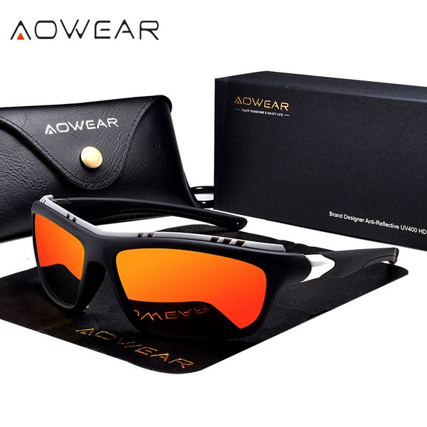 

sunglasses aowear mens luxury sports polarized men fashion outdoor goggles sunglass man brand design mirror sun glasses 230707, White;black