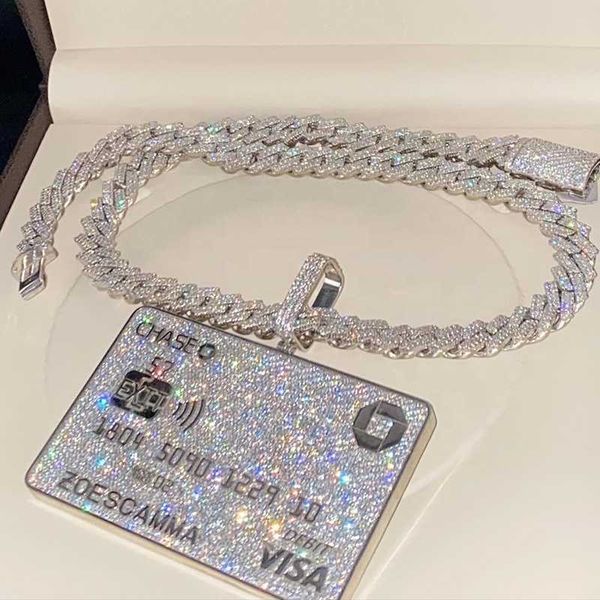 

white gold plated solid 925 silver vvs moissanite diamond iced out credit card pendant