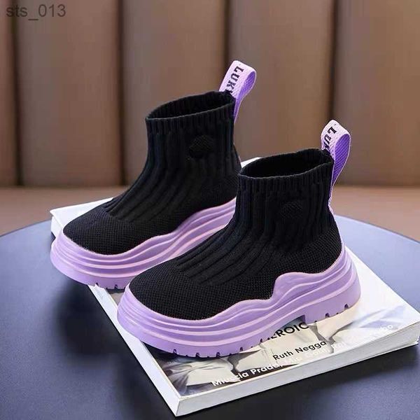 

kids fall girls sock boots ankle boots girls breathable mesh child chelsea boots spring boys fly weaving sneakers l230518, Black;grey
