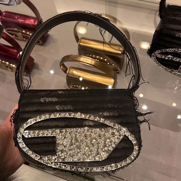 

designer flap jingle bag black denim shoulder diamonds handbags mirror quality luxury rhinestone tote pochette clutch woman purse wallet eve
