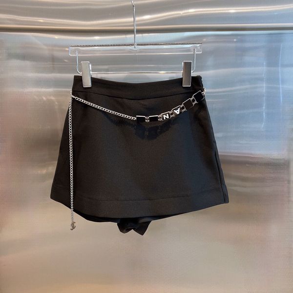 

2023 fashion summer black casual shorts with letter chain high waisted womens elegant ladies short pants, White;black