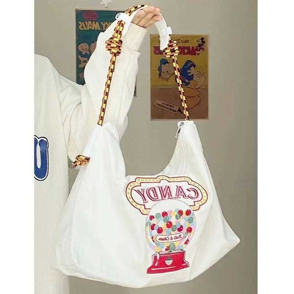 

large capacity tote bag for women's ins edition small portrait embroidery canvas bag new trendy one shoulder crossbody tote bag