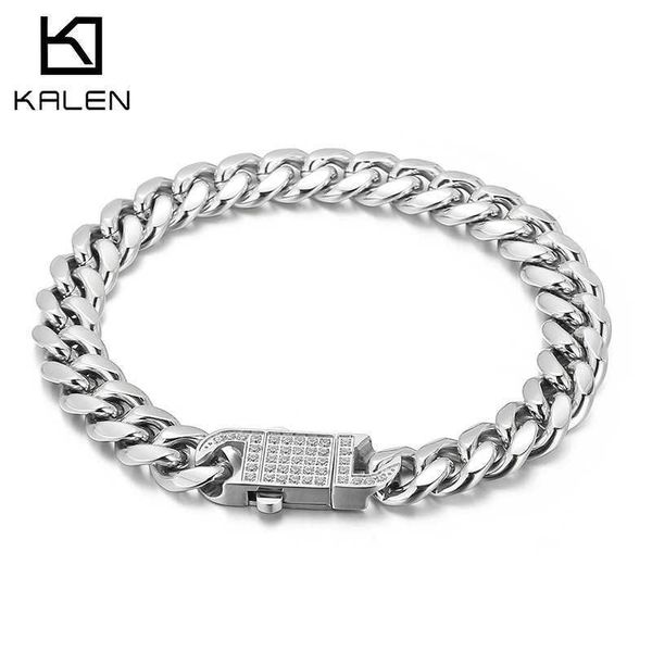

hiphop hip hop jewelry personalized cuban chain cnc diamond inlaid men's titanium steel bracelet necklace, Black