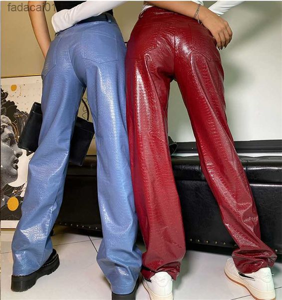 

chronstyle y2k vintage pu faux leather pants women high waist button straightleg trousers streetwear punk style female pants l230621, Black;white