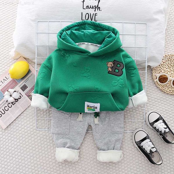 

children warm plush sweater pants autumn winter cartoon baby girls clothing sets infant newborn clothes kids hooded sportswear 1-5y l230710, White