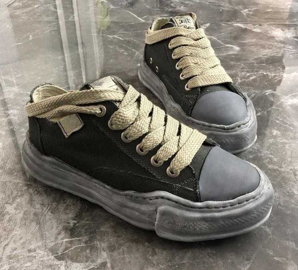 

maison mihara yasuhiro canvas mmy shoes dissolved shoes heel strap wash men's and women's thick sole elevated casual shoes, Black