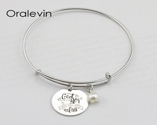 

god is within her she will not fall inspirational hand stamped engraved pendant bracelet bangle metal stamped jewelry10pcslot 1196286, Golden;silver