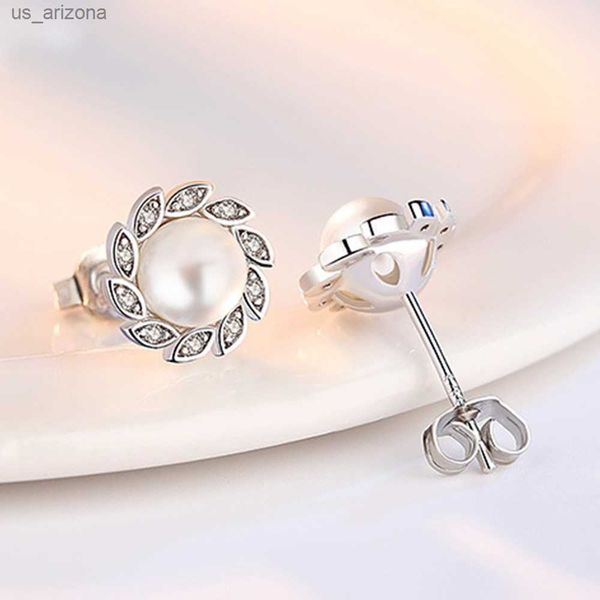 

karopel 925 sterling silver stud earrings woman fashion jewelry new wind leaf crystal zircon pearl earring l230620, Golden;silver