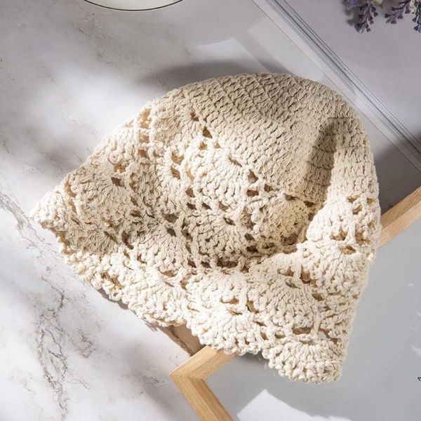 

2023 lace thin hollow spring and autumn versatile korean fashion white hair babushka lady women's crochet knitted hat