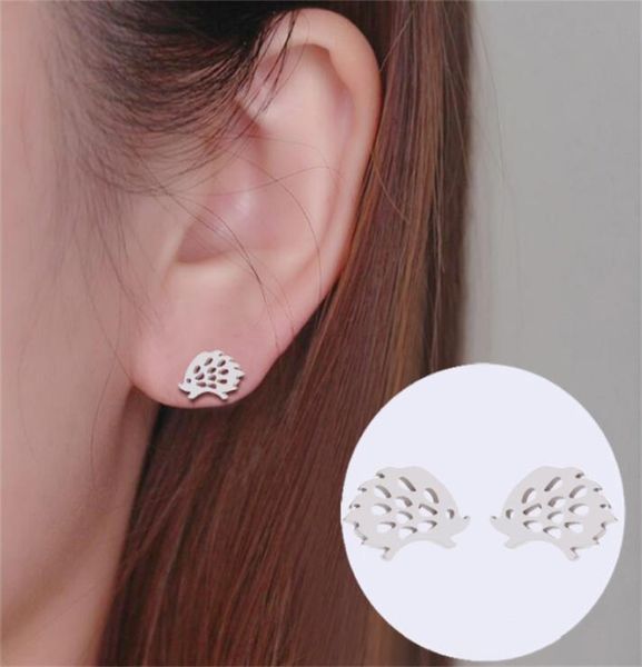 

tiny stainless steel hedgehog earrings hypoallergenic jewelry lovely animal stud earrings for women gifts2649354, Golden;silver