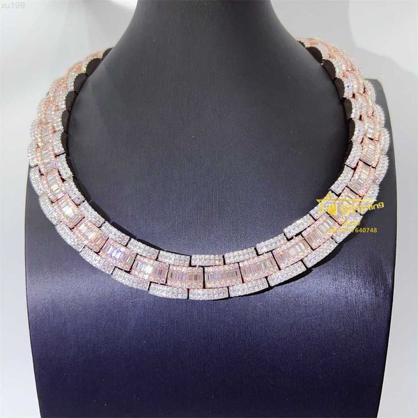 

buss down 925 sterling silver two tones vvs moissanite diamond choker 18mm miami cuban link chain hip hop necklace