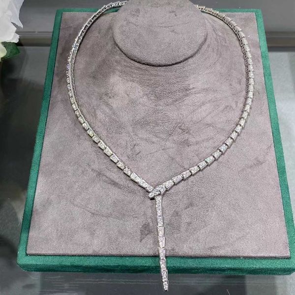 

minimal fashionable evening necklace with micro inlay of zircon short and fine version snake collar, Silver