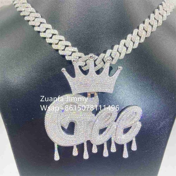 

factory price luxury style s925 sterling silver iced out diamond letter initials custom necklace pendant hip hop pendant
