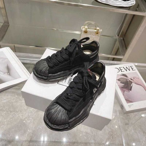 

maison mihara yasuhiro sail electric embroidery canvas shoes dissolved shoes mmy men's and women's thick sole elevated casual shoe, Black