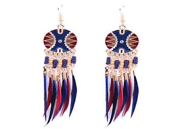 

earrings for women colorful enamel beads boho earrings long feather tassel drop ethnic earings new brincos2924401, Golden