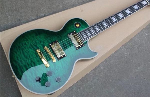 

qulited maple custom dark green burst electric guitar mahogany body rosewood fingerboard without pickguard golden hardware