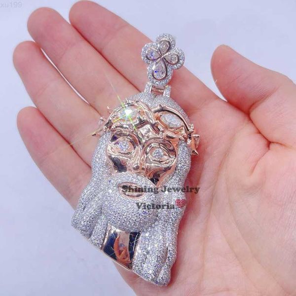 

10mm cuban buss down rapper jewelry iced out moissanite diamond hip hop silver jesus pendant