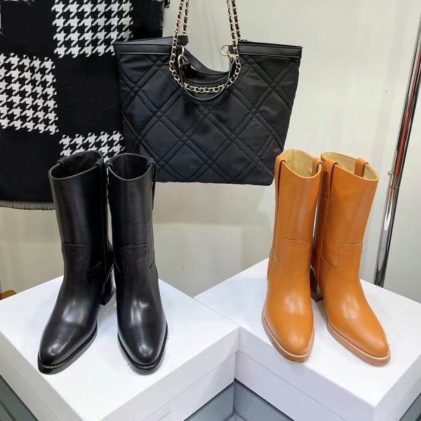 

black block heel medium ankle boots cowhide one foot pointed toe shoes combat boot high heel women short boots luxury designer brand shoe fa
