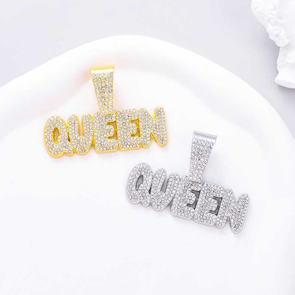 

queen letter diamond set alloy couple necklace hip hop pendant chain 230628, Silver