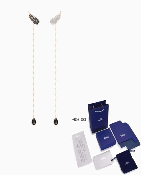 

fashion swa new naughty hollow earrings rose gold exquisite black and white feather shape crystal feminine trend luxur7547582