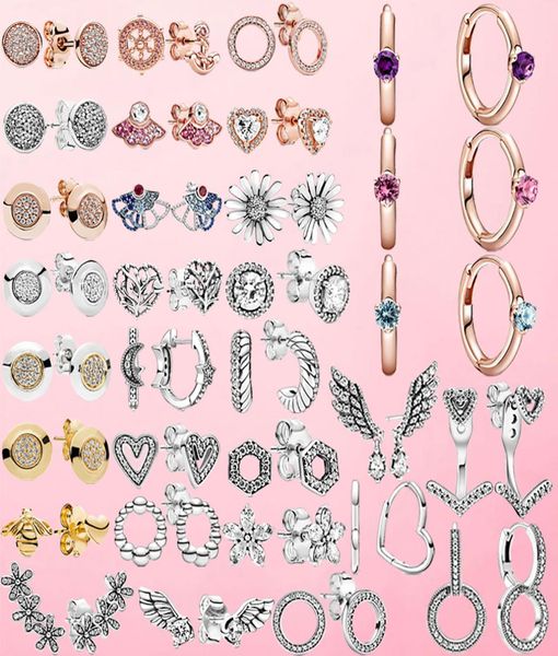 

2020 fashion 100 925 sterling silver earrings pink daisy flower stud earrings women anniversary engagement jewelry gift1297336, Golden;silver