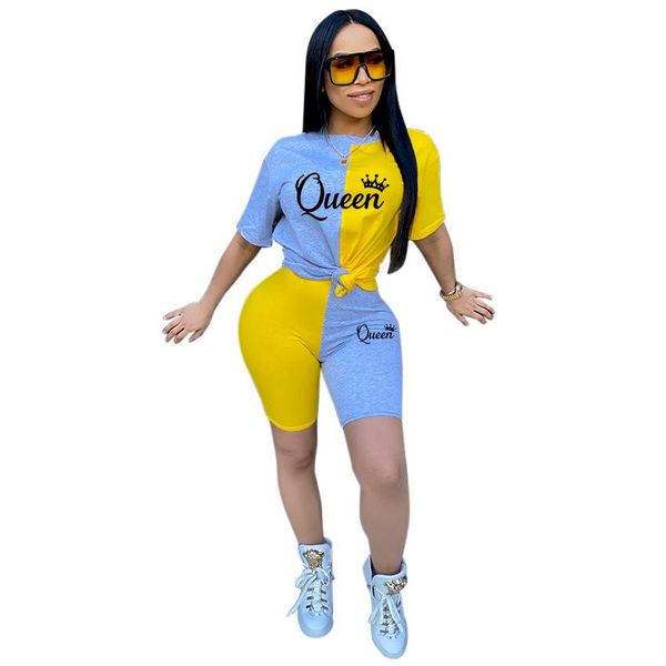 

dresses new summer fashion women ing queen print tracksuit 2 piece set woman sports suit summer outfit, Black;gray