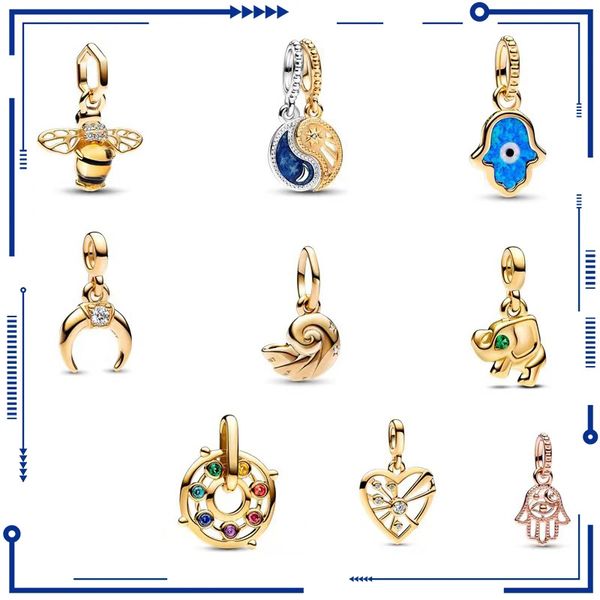 

2023 new 925 sterling silver firefly red ladybird dangle pendant blue feather charm fit original pandora bracelet women jewelry, Bronze;silver