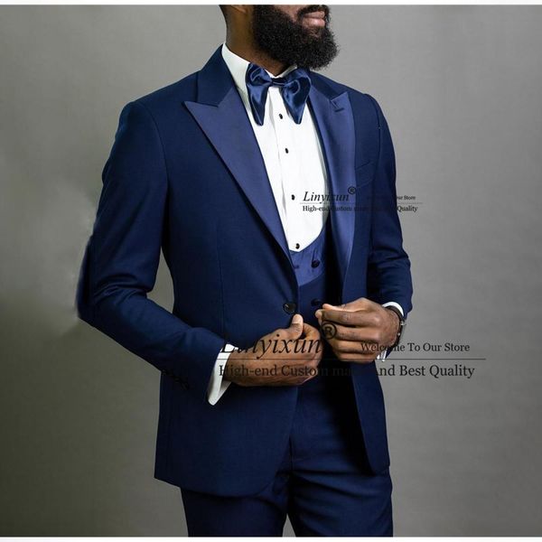 

blazers fashion royal blue men suits wedding groom tuxedo slim fit formal business blazer banquet 3 piece jacket vest pant costume homme, White;black