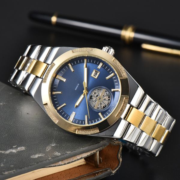 

wristwatches for men 2023 new mens watches three stitches quartz watch luxury brand designer clock with calendar function steel belt fashion, Slivery;brown