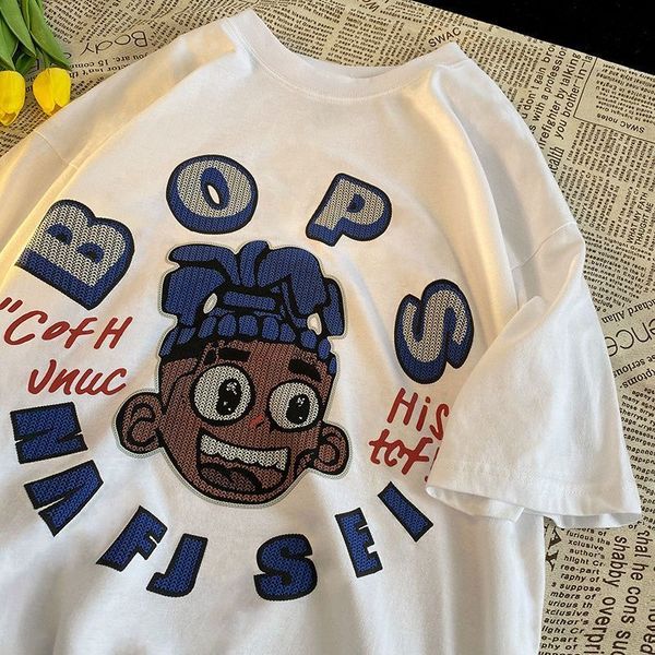 

womens tshirt american trendy printed short sleeved t shirt couple outfit summer loose street hip hop casual men and women korean version 2, White