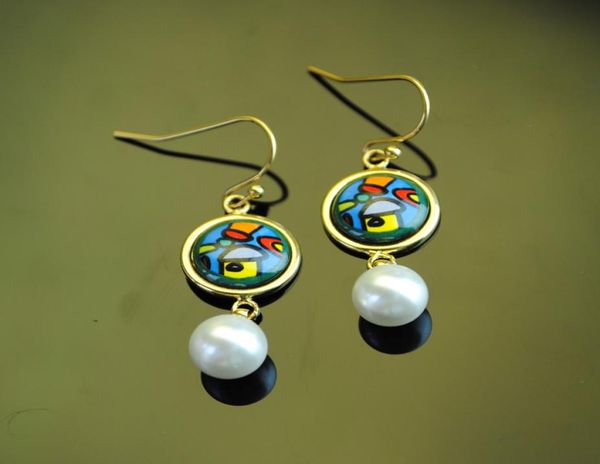 

hundertwasser village series drop earrings 18k goldplated enamel earring for woman pearl earrings for a gift9053569, Silver