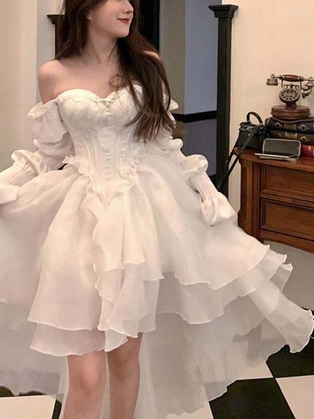 

casual dresses summer elegant evening party mini dress women bubble sleeve french vintage female chiffon backless korean, Black;gray