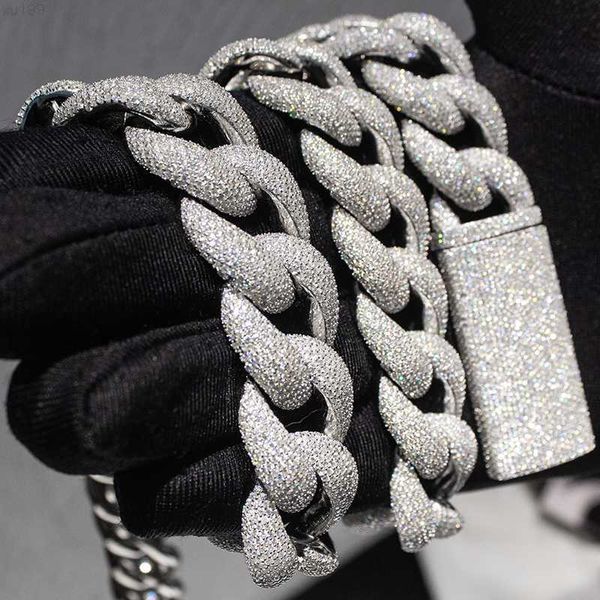 

hip hop luxury miami cuban chain 20mm width eight rows moissanite diamond full iced out cuban link chain necklace, Silver