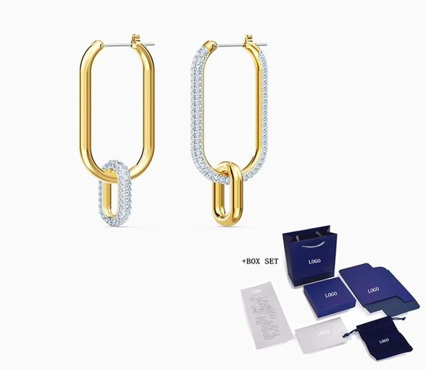 

fashion swa new era pierced earrings elegant two decoration golden buckle pendant ladies popular highend luxury jewelry5669823, Black