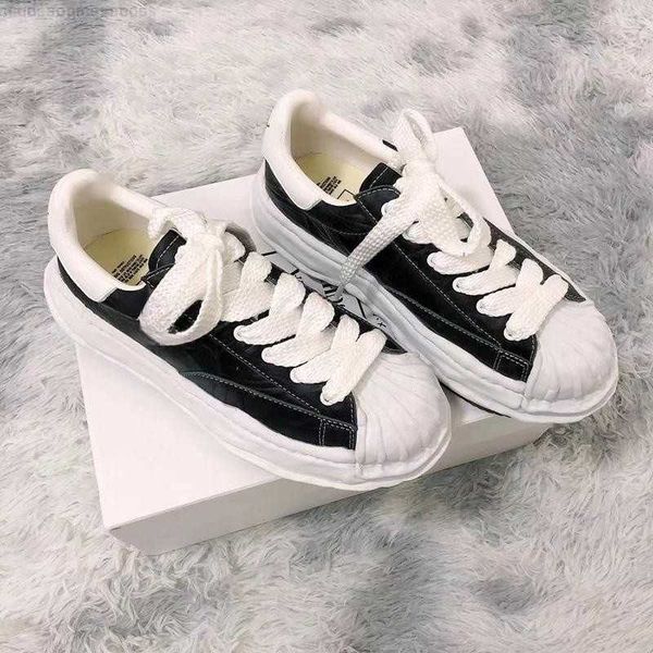 

maison mihara yasuhiro men's and women's thick sole mmy dissolved shoes shell head genuine leather casual vintage trendy board sho, Black